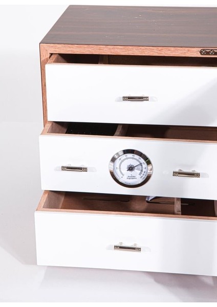 Humidor / Puro Saklama Kutusu Kestane - Beyaz