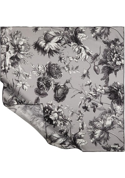 Ipekevi Twill Ipek Eşarp - Vintage Garden - Gümüş