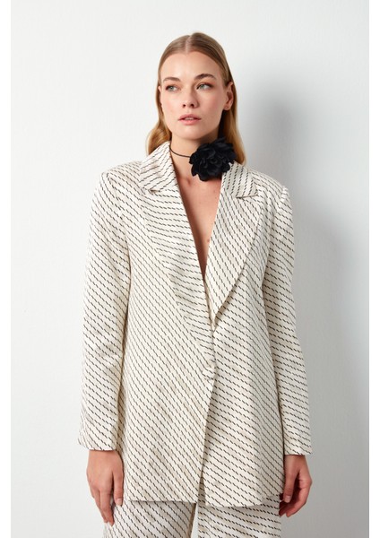 Çizgi Desenli Ceket - Bej