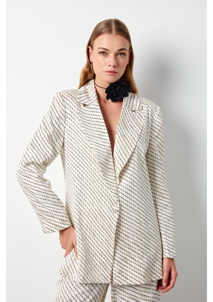 Çizgi Desenli Ceket - Bej modelleri