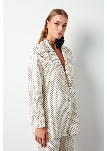 Çizgi Desenli Ceket - Bej fırsatları