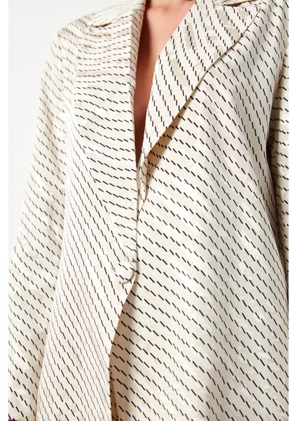 Çizgi Desenli Ceket - Bej indirimleri