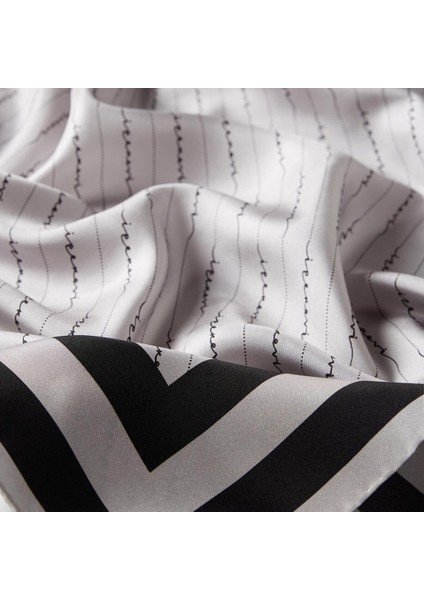 Ipekevi Twill Ipek Eşarp - Çizgili Signature - Gümüş Siyah