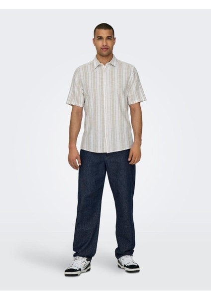 Only&sons Erkek Çizgi Desenli Keten Gömlek 22028420 modelleri