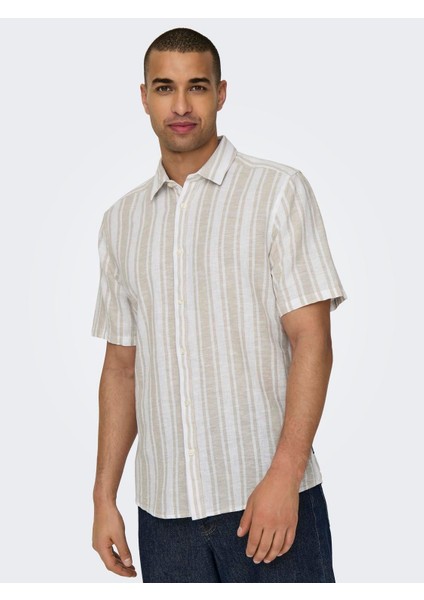 Only&sons Erkek Çizgi Desenli Keten Gömlek 22028420 fırsatları
