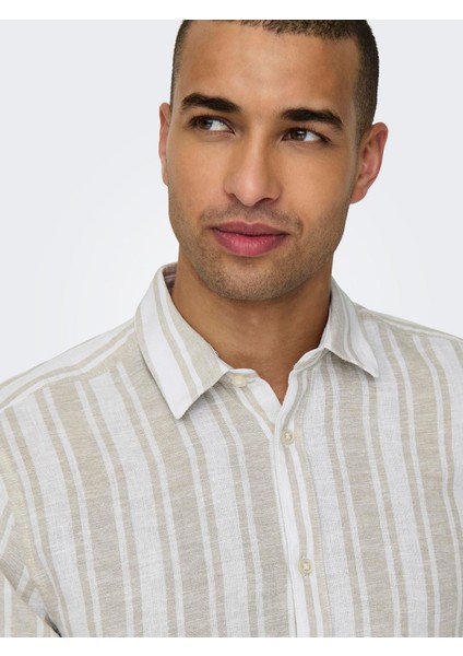 Only&sons Erkek Çizgi Desenli Keten Gömlek 22028420 indirimleri