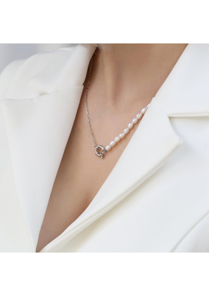925 Ayar Gümüş Barock White Tatlısu Incisi Kolye-5mm