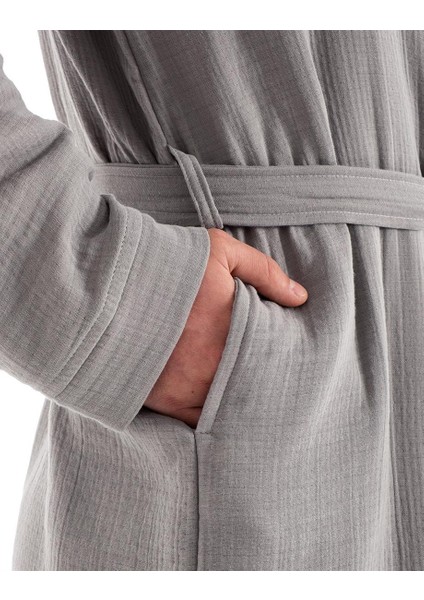 Unisex Kimono Müslin Bornoz + Havlu Seti Gri fırsatları