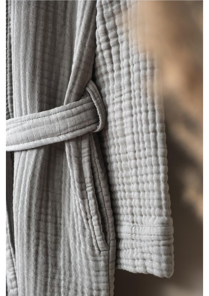 Unisex Kimono Müslin Bornoz + Havlu Seti Gri indirimleri