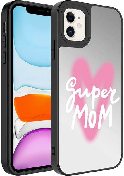 Apple iPhone 12 - Uyumlu Aynalı Desenli Kamera Korumalı Parlak Mirror Kapak-Süper Anne