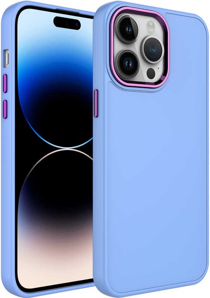 Cepte Aksesuar Apple iPhone 13 Pro Max - Uyumlu Metal Çerçeve ve Buton Tasarımlı Silikon Luna Kapak-Lila