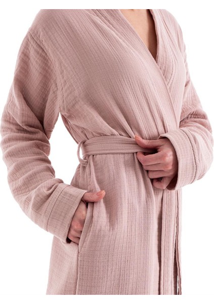 Unisex Kimono Müslin Bornoz + Havlu Seti Pudra fırsatları