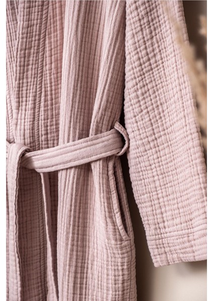 Unisex Kimono Müslin Bornoz + Havlu Seti Pudra indirimleri