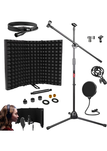PF-53X Mikrofon Standı Yalıtım Paneli Xlr Kablo Pop Filter