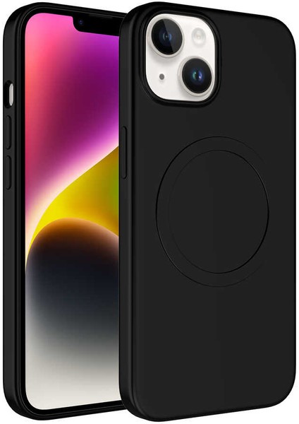 Apple iPhone 14 Plus - Uyumlu Magsafe Wireless Şarj Özellikli Pastel Renk Silikon Plas Kapak-Siyah
