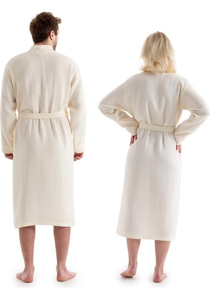 Unisex Kimono Müslin Bornoz + Havlu Seti Ekru modelleri