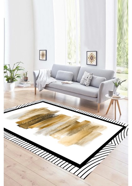 Dijital Baskılı Kaymaz Yıkanabilir Modern Desen Yolluk Mutfak Salon Halısı, N-Modern-22-Kahve,