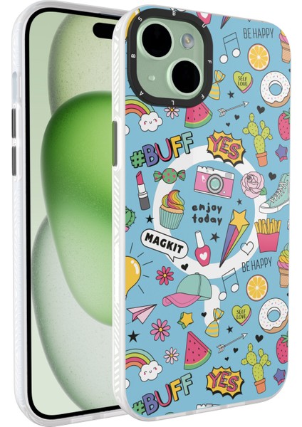 Buff iPhone 15 Plus Magkit Desenli Kılıf Blue Junior