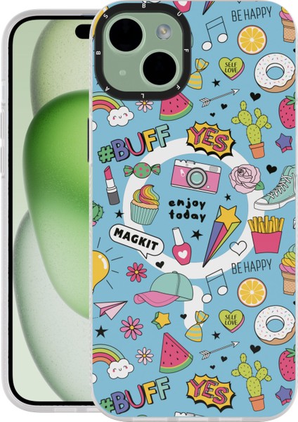 Buff iPhone 15 Plus Magkit Desenli Kılıf Blue Junior modelleri