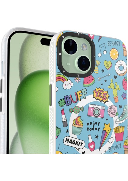 Buff iPhone 15 Plus Magkit Desenli Kılıf Blue Junior fırsatları
