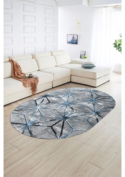 Dijital Kaymaz Yıkanabilir Modern Desen Oval Yolluk Mutfak Salon Halısı, N-O-Modern-39-Mavi, fiyatları