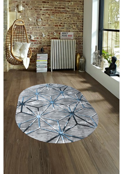 Dijital Kaymaz Yıkanabilir Modern Desen Oval Yolluk Mutfak Salon Halısı, N-O-Modern-39-Mavi, fırsatları