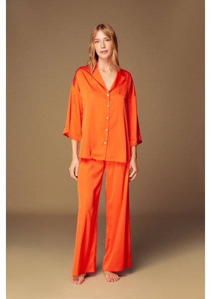 Pijama Takım Gecelik Pantolon Gömlek 1528 - 2'li Set Orange