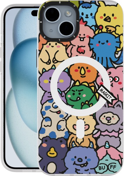 Buff iPhone 15 Magkit Desenli Kılıf Happy Monster