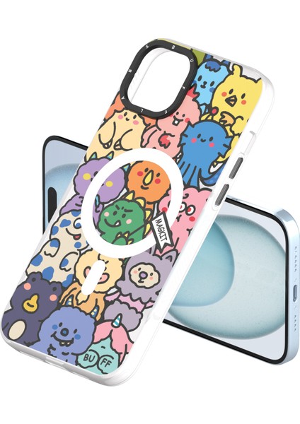 Buff iPhone 15 Magkit Desenli Kılıf Happy Monster