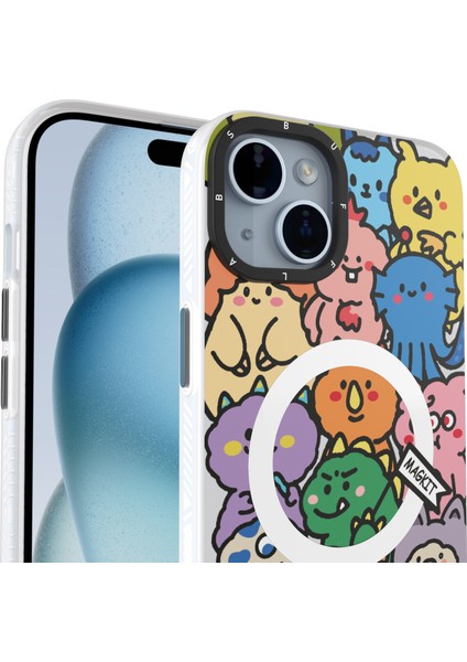 Buff iPhone 15 Magkit Desenli Kılıf Happy Monster