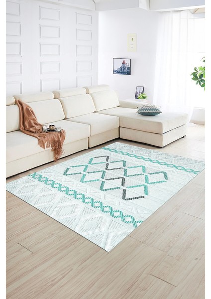Dijital Baskılı Kaymaz Yıkanabilir Modern Desen Yolluk Mutfak Salon Halısı, N-Modern-81-Turkuaz, fiyatları