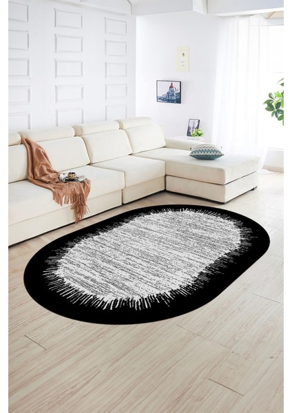 Dijital Kaymaz Yıkanabilir Modern Desen Oval Yolluk Mutfak Salon Halısı, N-O-Modern-43-Siyah, fiyatları