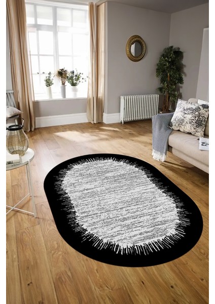 Dijital Kaymaz Yıkanabilir Modern Desen Oval Yolluk Mutfak Salon Halısı, N-O-Modern-43-Siyah, modelleri