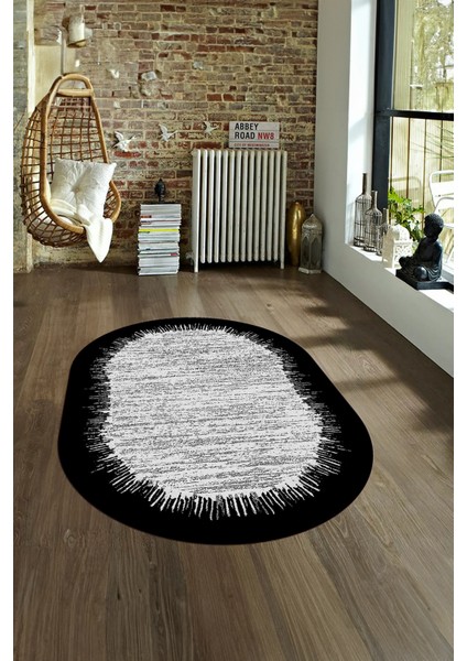 Dijital Kaymaz Yıkanabilir Modern Desen Oval Yolluk Mutfak Salon Halısı, N-O-Modern-43-Siyah, fırsatları