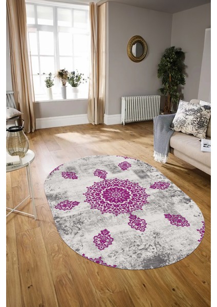 Dijital Kaymaz Yıkanabilir Modern Desen Oval Yolluk Mutfak Salon Halısı, N-O-Modern-45-Mor, modelleri