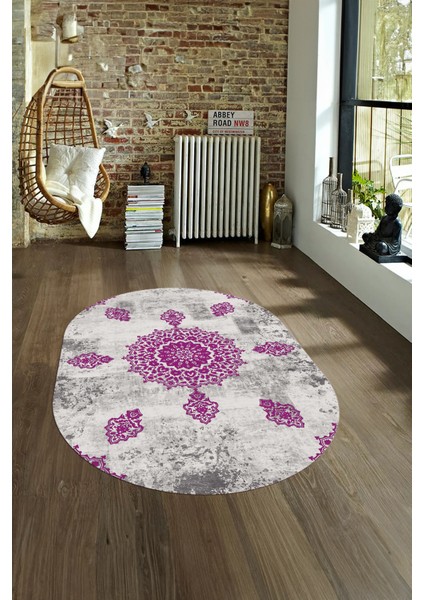 Dijital Kaymaz Yıkanabilir Modern Desen Oval Yolluk Mutfak Salon Halısı, N-O-Modern-45-Mor, fırsatları