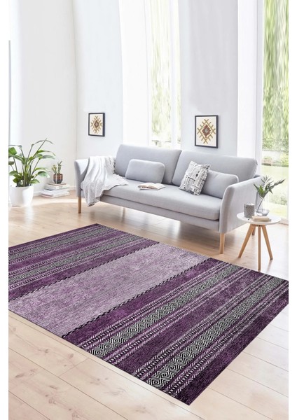 Dijital Baskılı Kaymaz Yıkanabilir Modern Desen Yolluk Mutfak Salon Halısı, N-Modern-83-Mor,
