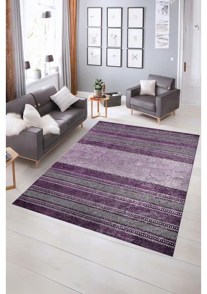Dijital Baskılı Kaymaz Yıkanabilir Modern Desen Yolluk Mutfak Salon Halısı, N-Modern-83-Mor, indirimleri