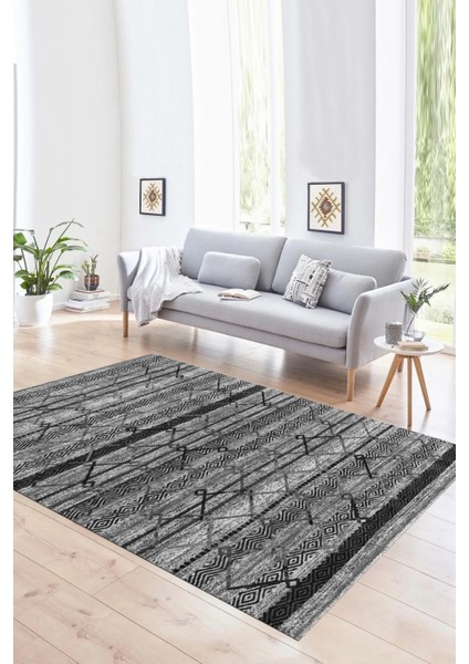 Dijital Baskılı Kaymaz Yıkanabilir Modern Desen Yolluk Mutfak Salon Halısı, N-Modern-85-Gri,