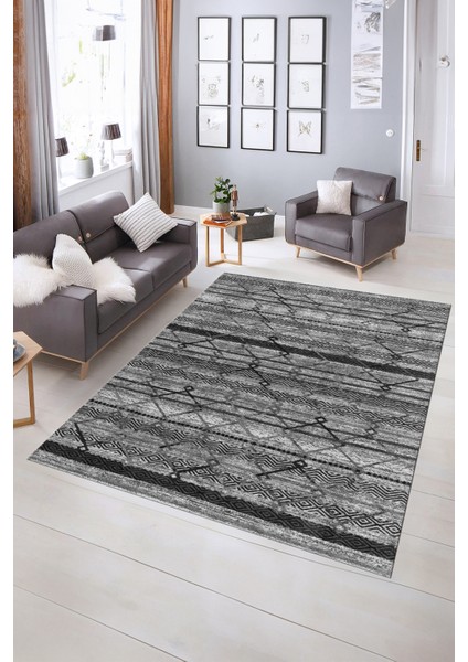 Dijital Baskılı Kaymaz Yıkanabilir Modern Desen Yolluk Mutfak Salon Halısı, N-Modern-85-Gri, indirimleri
