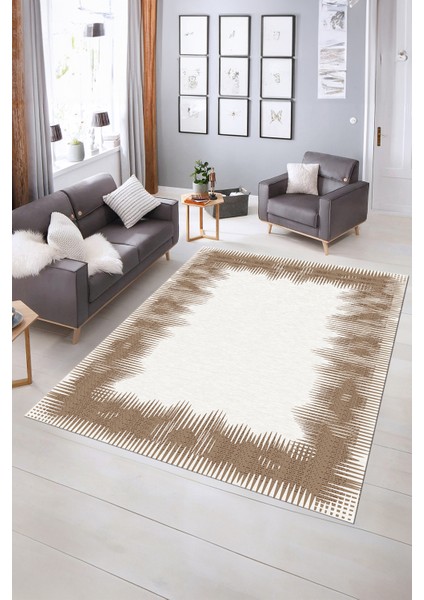 Dijital Baskılı Kaymaz Yıkanabilir Modern Desen Yolluk Mutfak Salon Halısı, N-Modern-48-Kahve, indirimleri