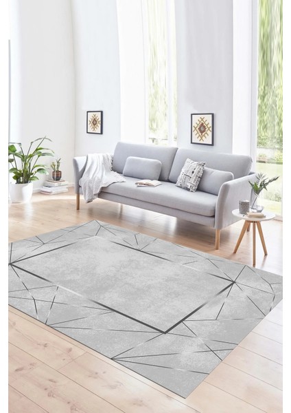 Dijital Baskılı Kaymaz Yıkanabilir Modern Desen Yolluk Mutfak Salon Halısı, N-Modern-62-Gri,