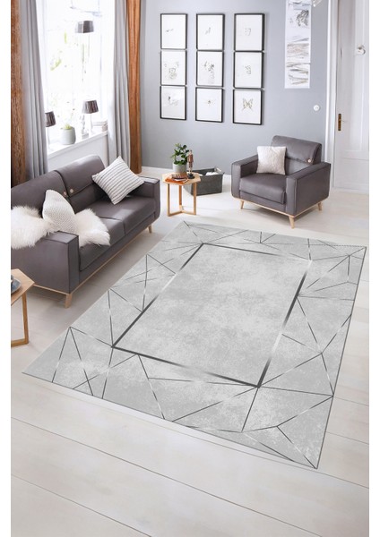 Dijital Baskılı Kaymaz Yıkanabilir Modern Desen Yolluk Mutfak Salon Halısı, N-Modern-62-Gri, indirimleri