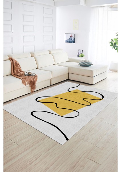 Dijital Baskılı Kaymaz Yıkanabilir Modern Desen Yolluk Mutfak Salon Halısı, N-Modern-61-Sarı, fiyatları