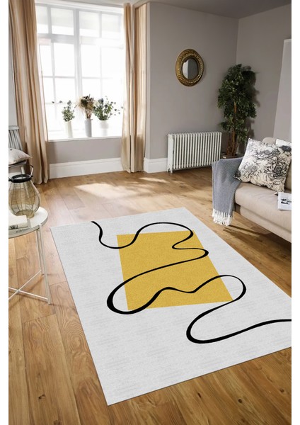 Dijital Baskılı Kaymaz Yıkanabilir Modern Desen Yolluk Mutfak Salon Halısı, N-Modern-61-Sarı, modelleri