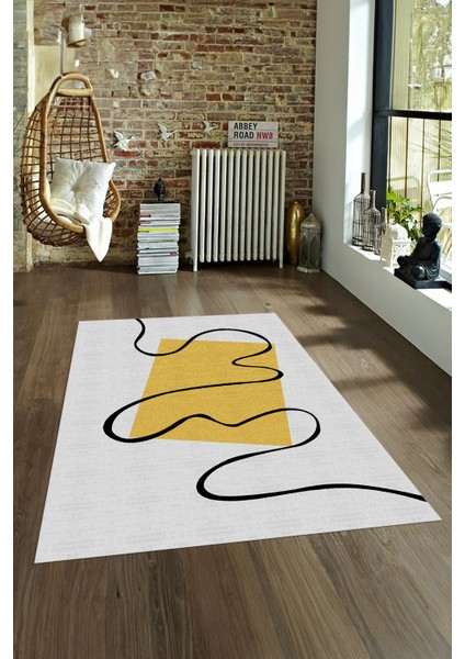 Dijital Baskılı Kaymaz Yıkanabilir Modern Desen Yolluk Mutfak Salon Halısı, N-Modern-61-Sarı, fırsatları