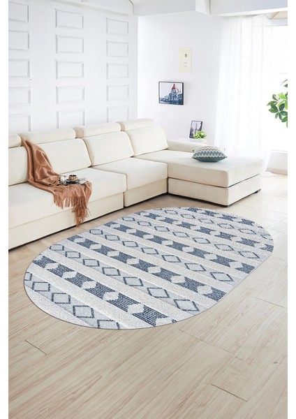Dijital Kaymaz Yıkanabilir Modern Desen Oval Yolluk Mutfak Salon Halısı, N-O-Modern-64-Mavi, fiyatları