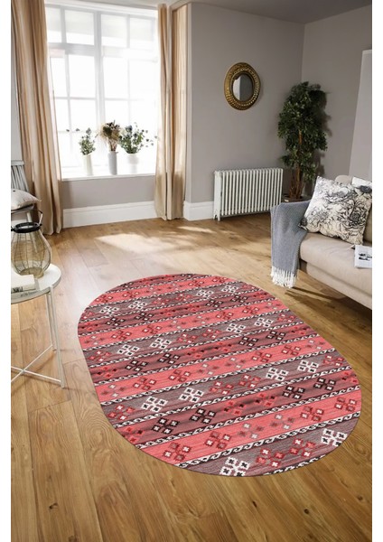 Dijital Kaymaz Yıkanabilir Modern Desen Oval Yolluk Mutfak Salon Halısı, N-O-Modern-19-Pembe, modelleri