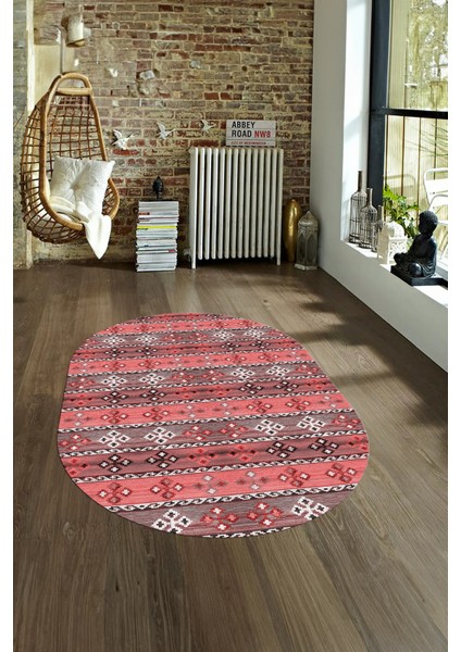 Dijital Kaymaz Yıkanabilir Modern Desen Oval Yolluk Mutfak Salon Halısı, N-O-Modern-19-Pembe, fırsatları