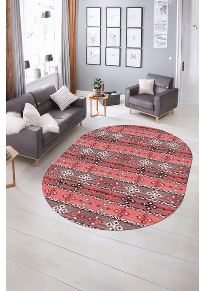 Dijital Kaymaz Yıkanabilir Modern Desen Oval Yolluk Mutfak Salon Halısı, N-O-Modern-19-Pembe, indirimleri